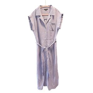 For Cynthia Blue White Stripe Linen Blend Maxi Dress